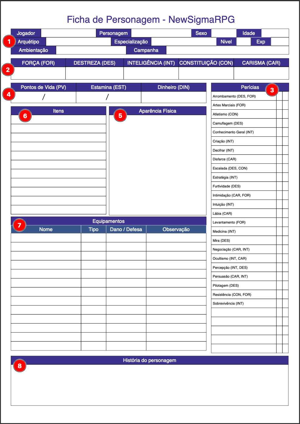 Ficha de Personagem Numerada