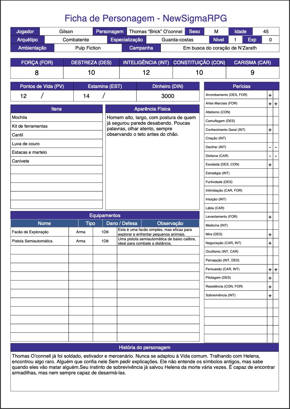 Ficha Preenchida da Irmã Ester